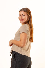 Beige T-Shirt Tove Linen Savanah Tan