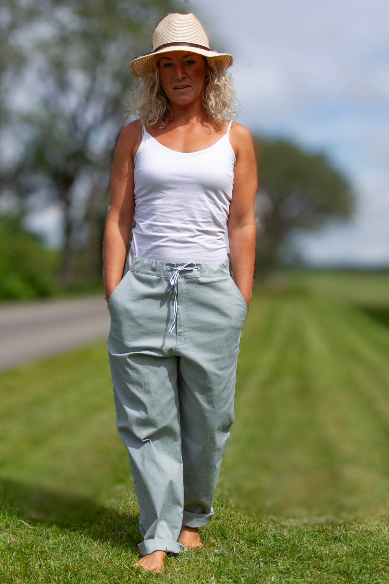 Blå Linnebyxa Porto Grey Blue