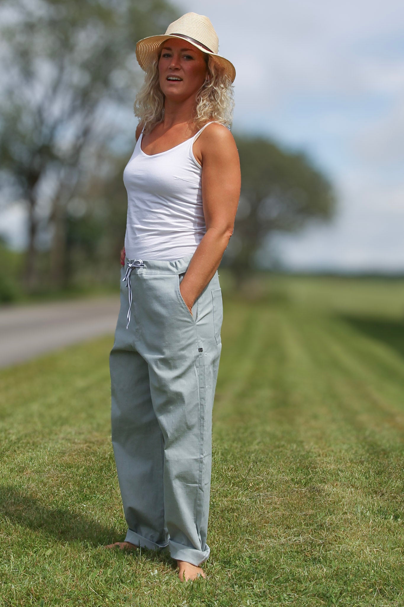 Blå Linnebyxa Porto Grey Blue