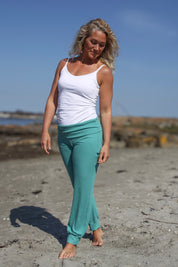 Grön Ribbad Leggings Yoga Stretch Lenolium Green