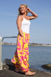 Gul/Rosa Mönstrad Haremsbyxa Classic Yellow Base Pink Leafs