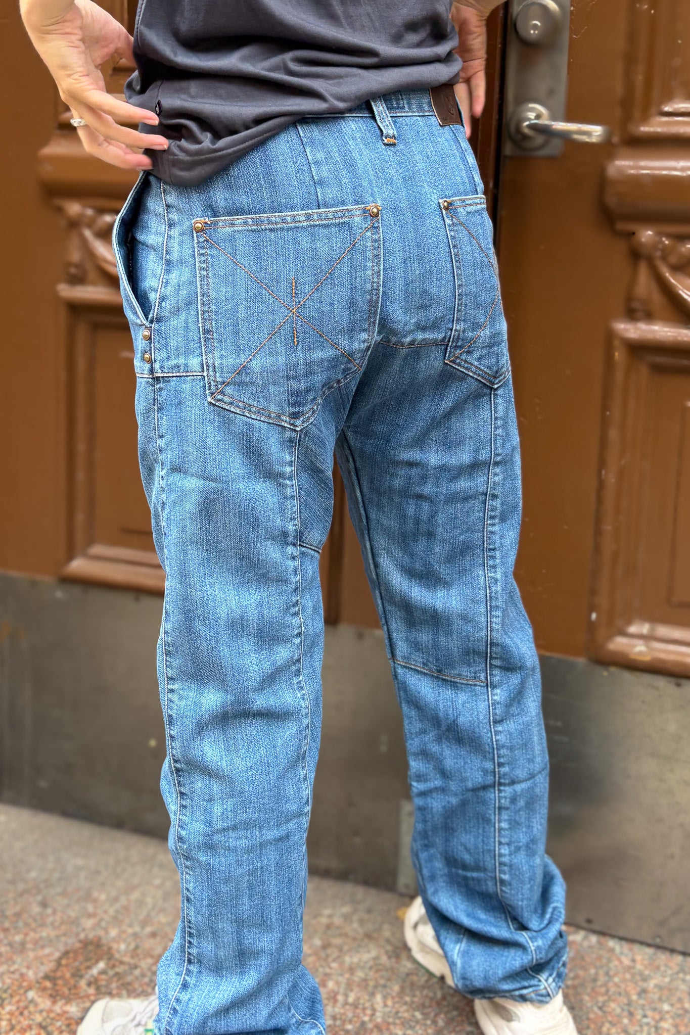 Indigoblå Jeans Dubbelknapp Vintage Indigo Blue