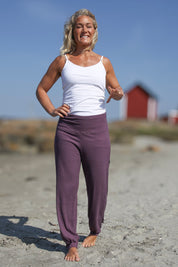 Lila Ribbad Leggings Yoga Stretch Purple Grey