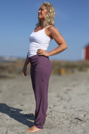 Lila Ribbad Leggings Yoga Stretch Purple Grey