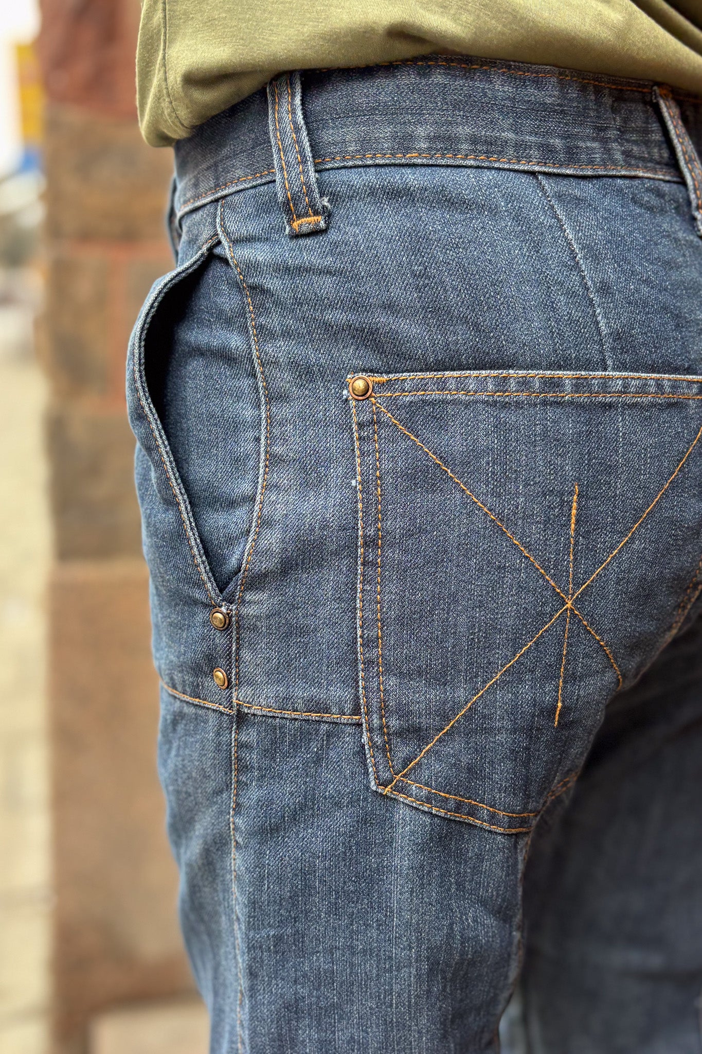 Mörk Indigoblå Jeans Dubbelknapp Vintage Dark Indigo Blue