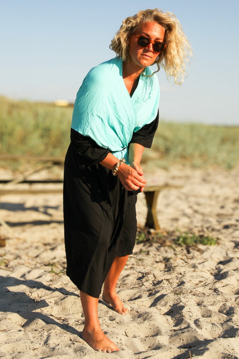 Lyseblå & Svart Kimono Tylösand Tofarget Mint & Svart