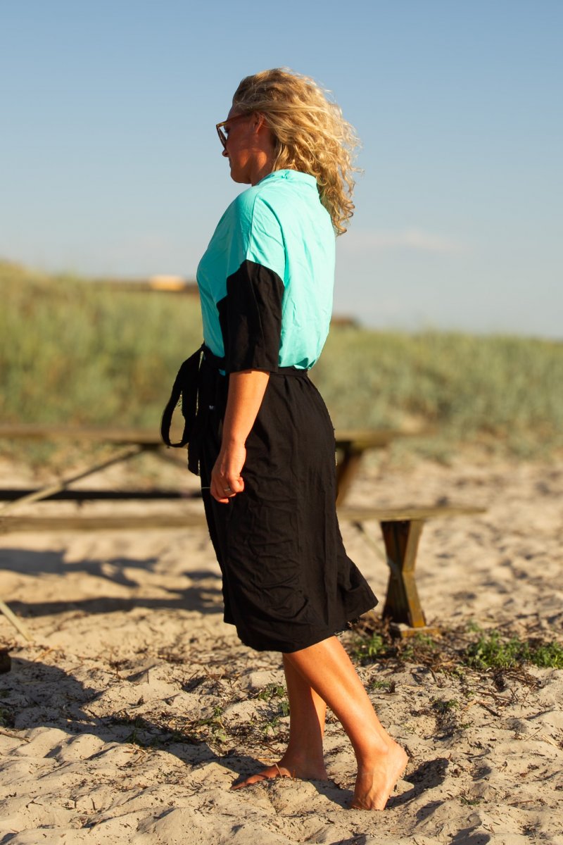 Lyseblå & Svart Kimono Tylösand Tofarget Mint & Svart