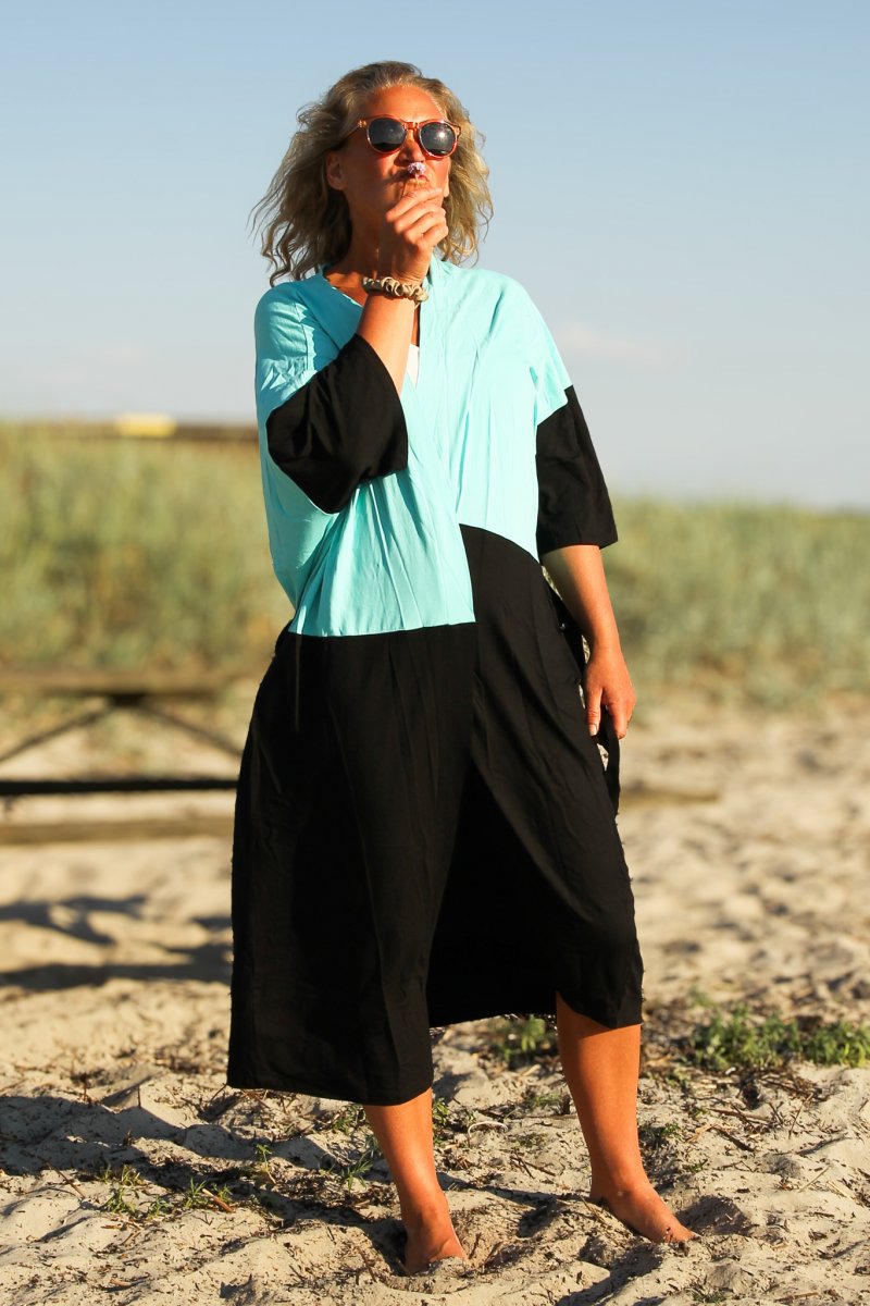 Lyseblå & Svart Kimono Tylösand Tofarget Mint & Svart