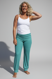 Grön Ribbad Leggings Yoga Stretch Lenolium Green