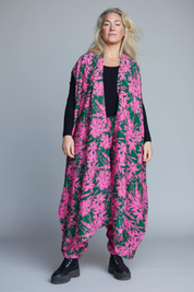 Grön/Rosa Bladmönstrad Kaftan Klänning Flower Sea Green Pink
