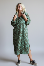 Vihreä kuviollinen hupparimekko Kokomo Eucalyptus Green Brown