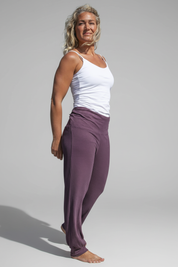 Lila Ribbad Leggings Yoga Stretch Purple Grey
