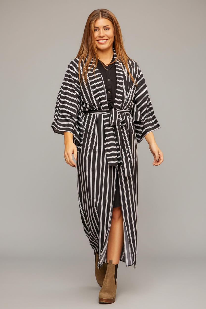 Svart Stripet Kimono Aomori Svart