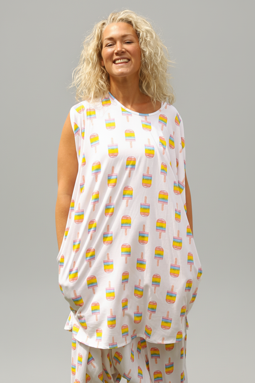 White T-Shirt Dress Magic Icecream White Base