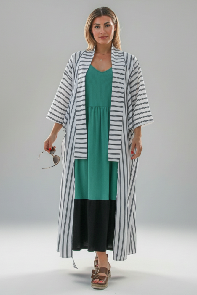 Hvit Stripet Kimono Aomori Hvit