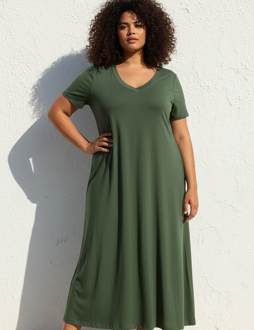 Mörkgrön Ballerina V-Neck klänning i färgen Dark Green