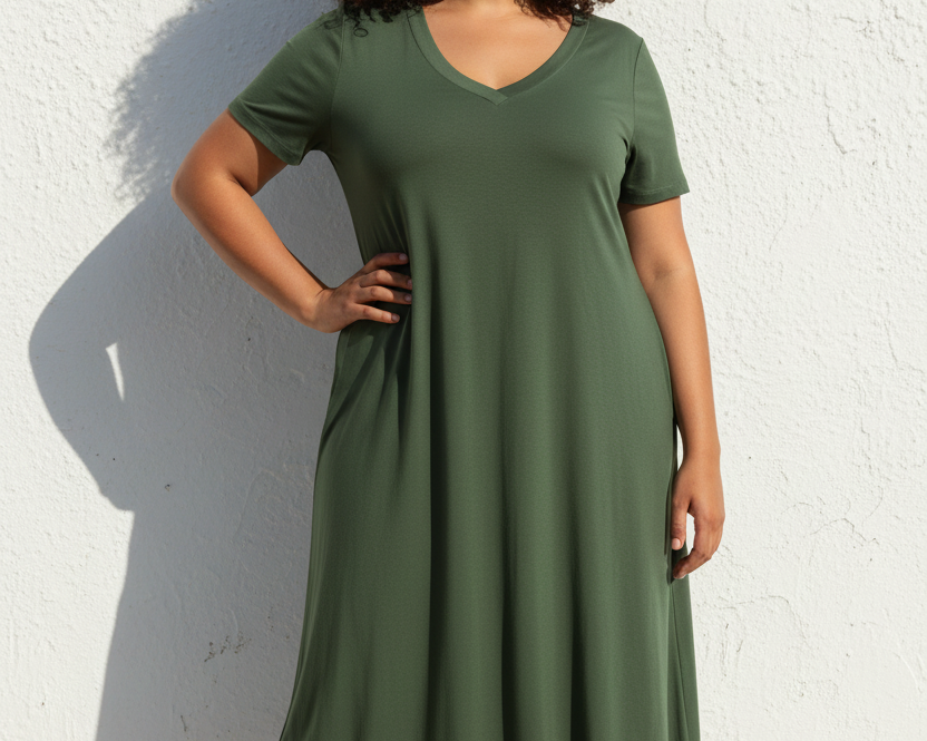 Mörkgrön Ballerina V-Neck klänning i färgen Dark Green