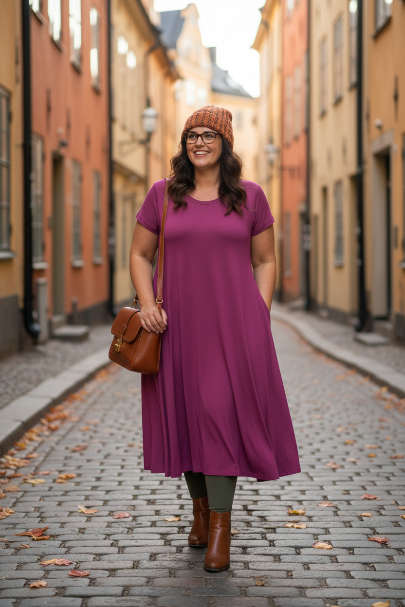 Lila Ballerina-klänning med mössa och handväska