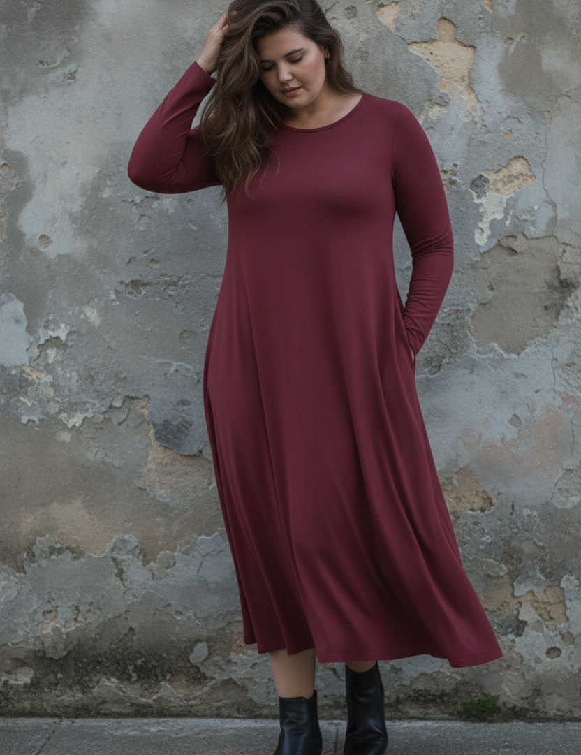 Vinröd Ballerina Longsleeve-klänning