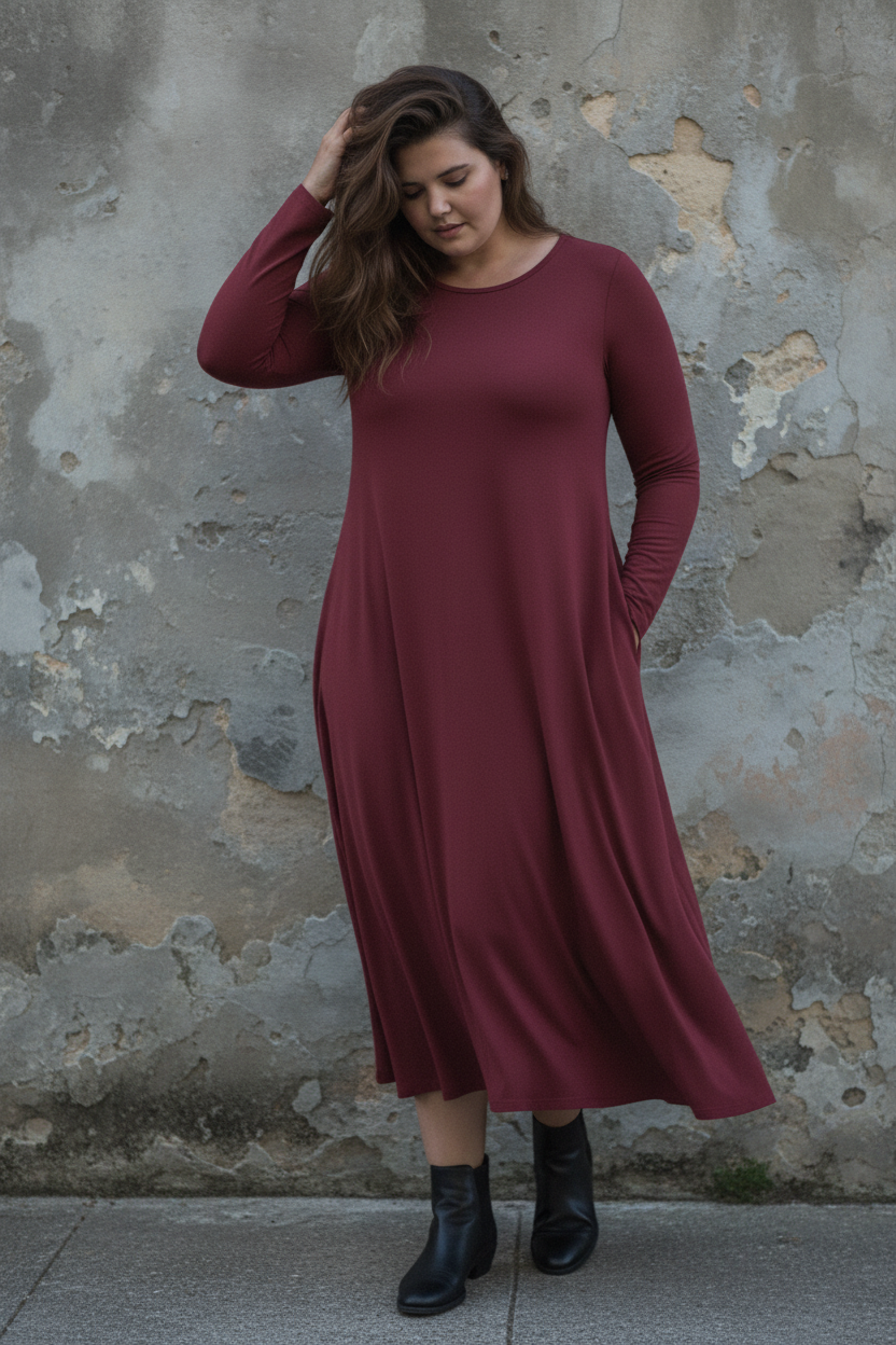 Vinröd Ballerina Longsleeve-klänning