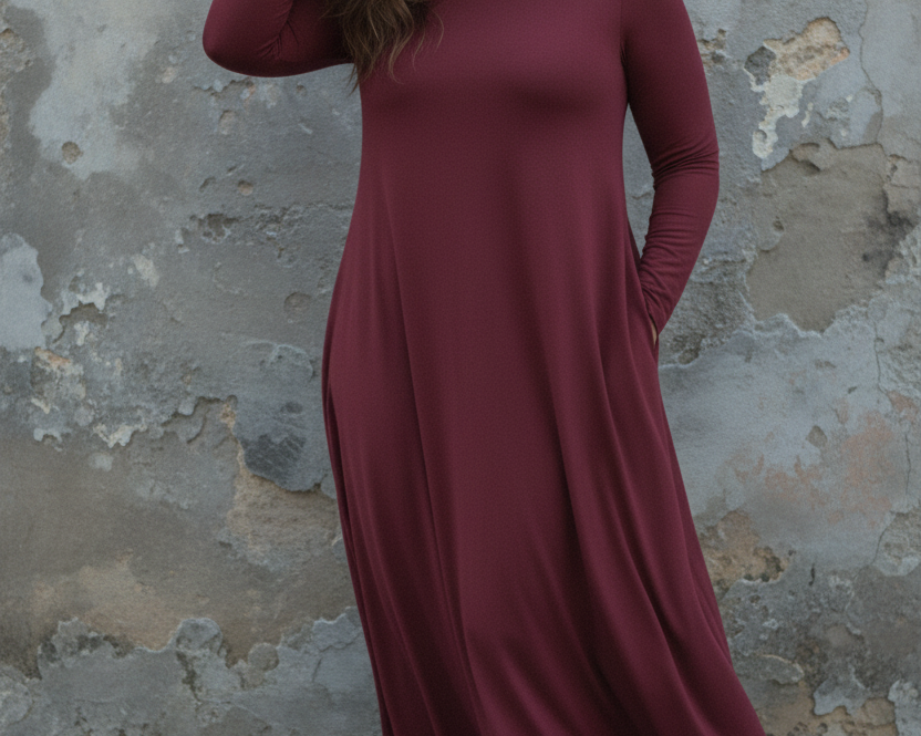 Vinröd Ballerina Longsleeve-klänning