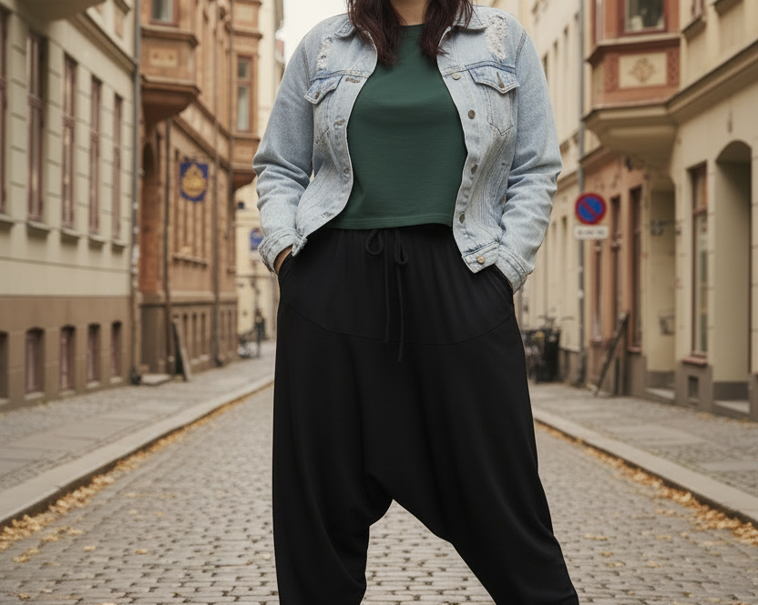 Svarta Harem Classic-byxor med låg gren och ledig passform