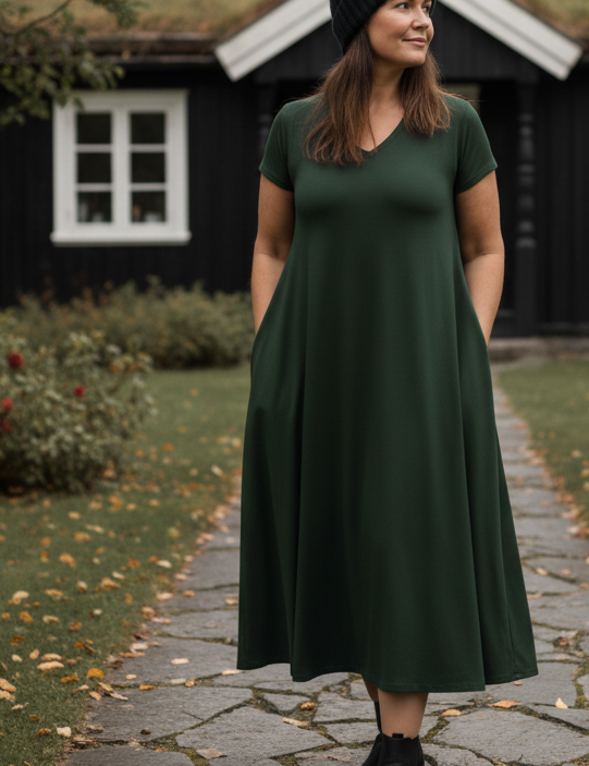 Mörkgrön Ballerina V-Neck-klänning