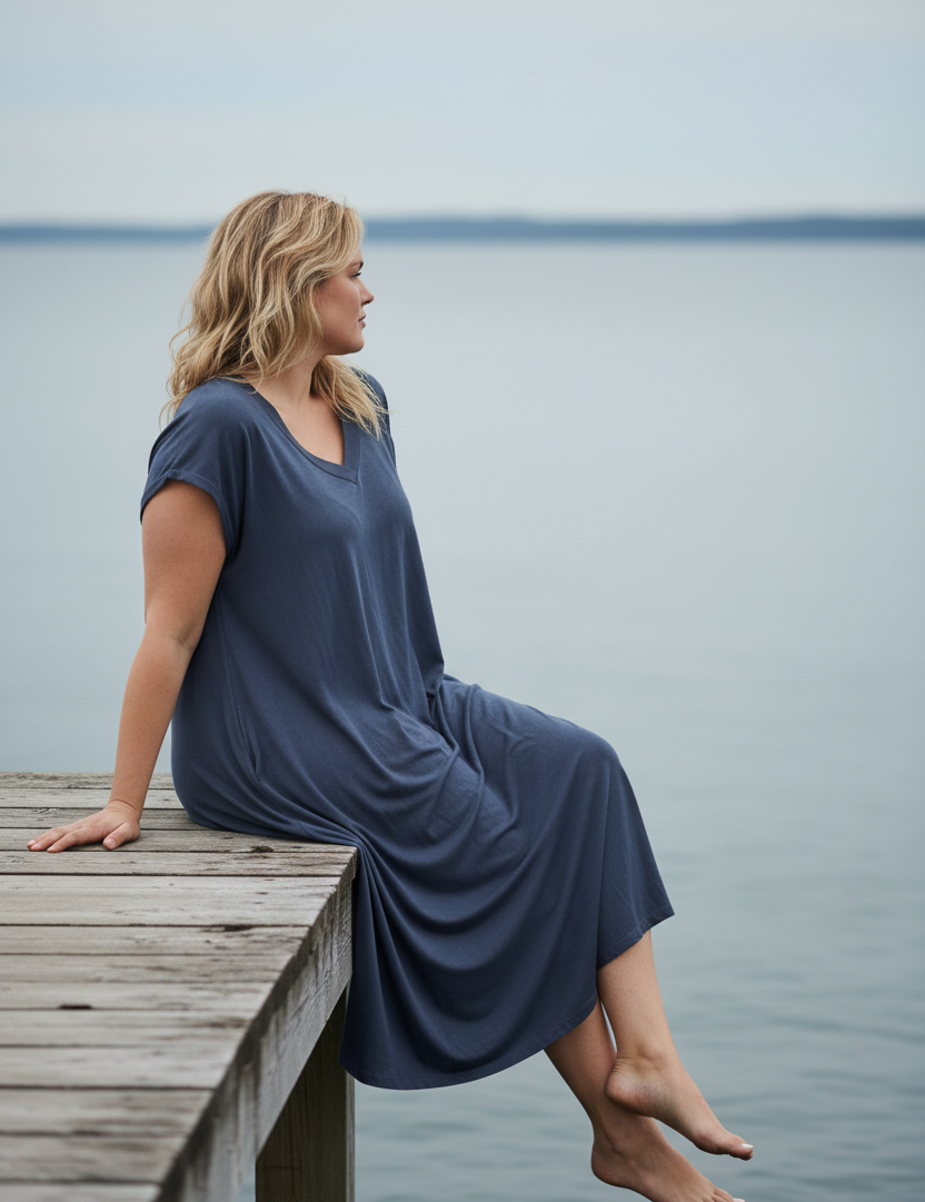 Mörkblå Ballerina V-Neck klänning i färgen Duffy Blue