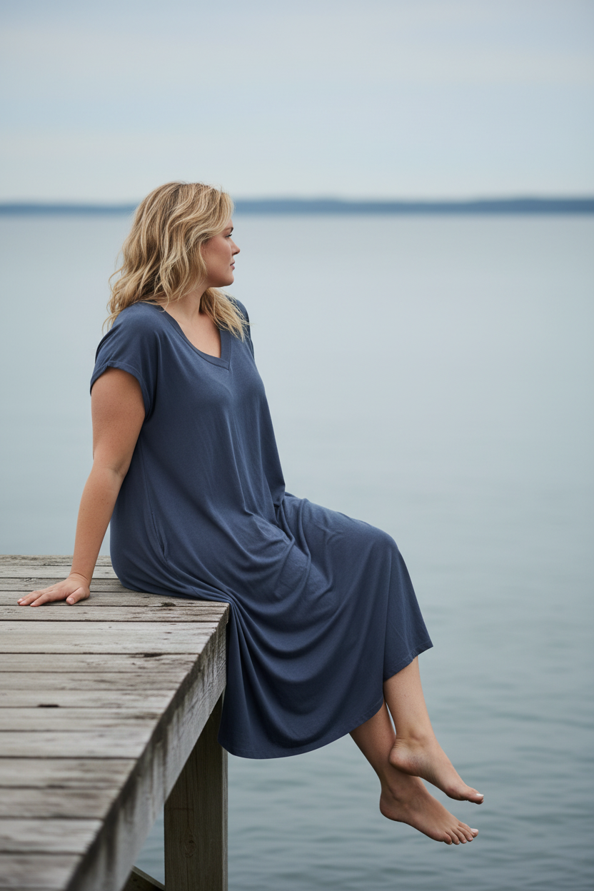 Mörkblå Ballerina V-Neck klänning i färgen Duffy Blue