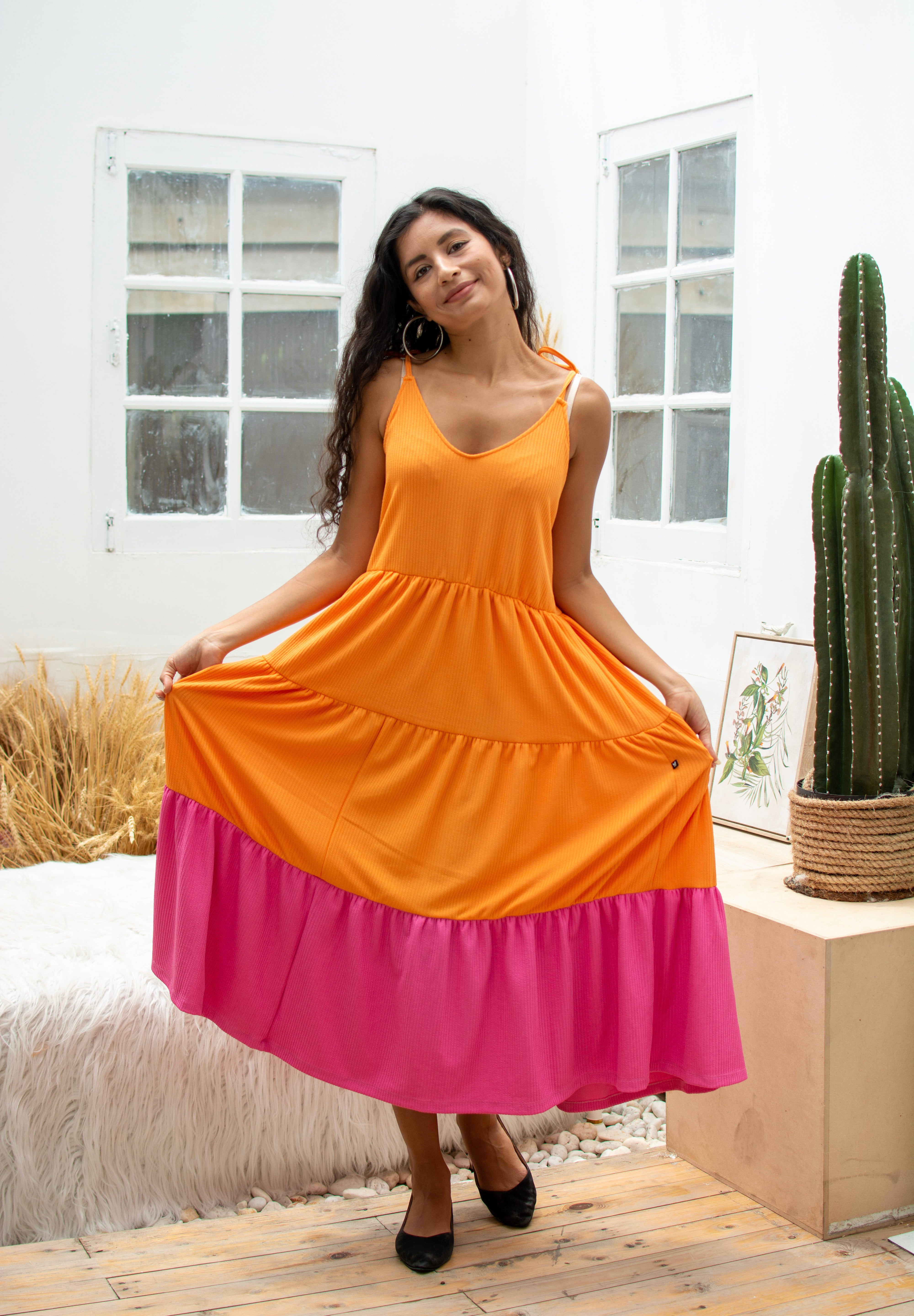 Orange-pinkes Kleid Solby Orange &amp; Pink 
