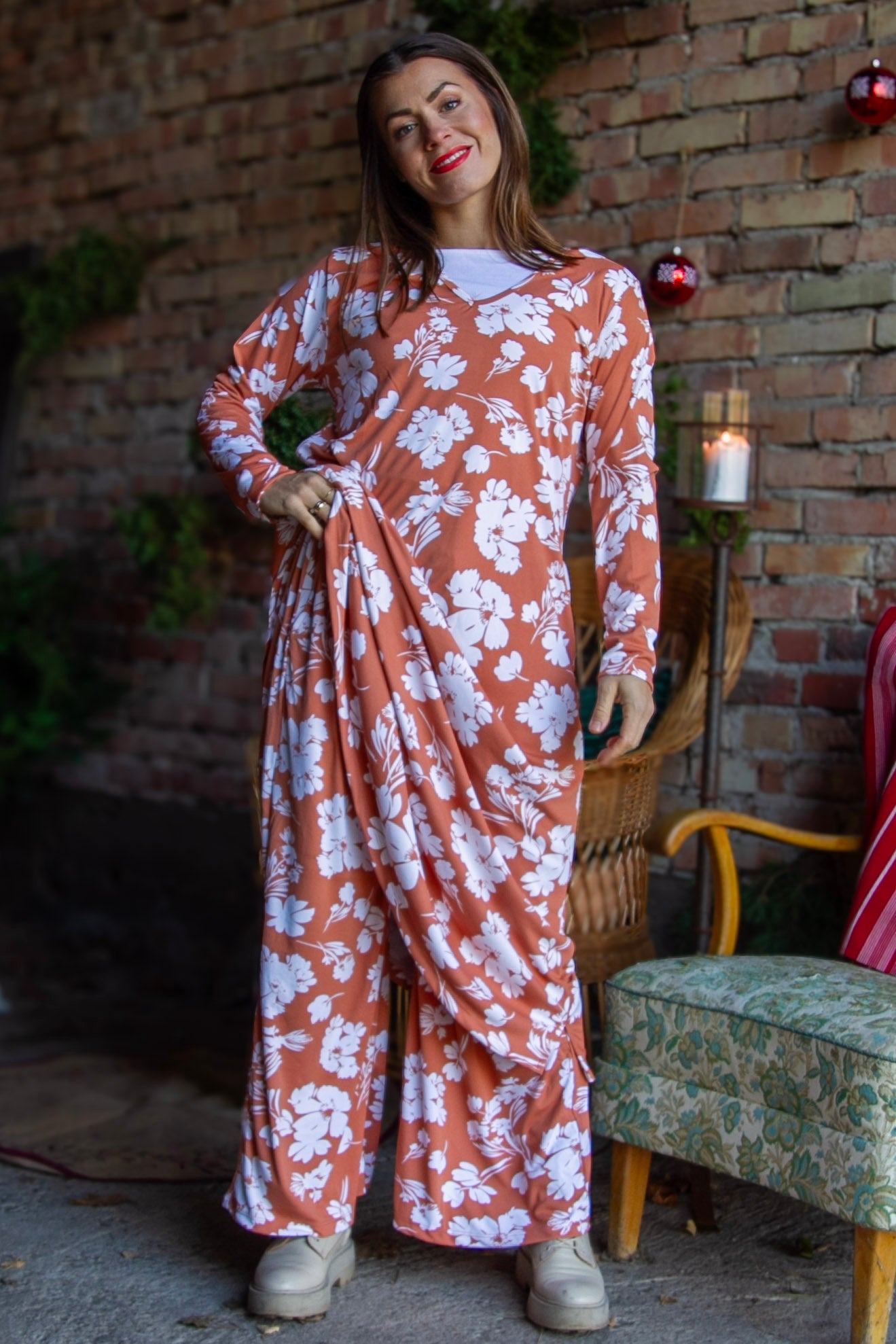 Rosa Blommig Klänning Riviera Peach