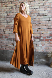Oranges Ballerinakleid V-Ausschnitt Lang Orange