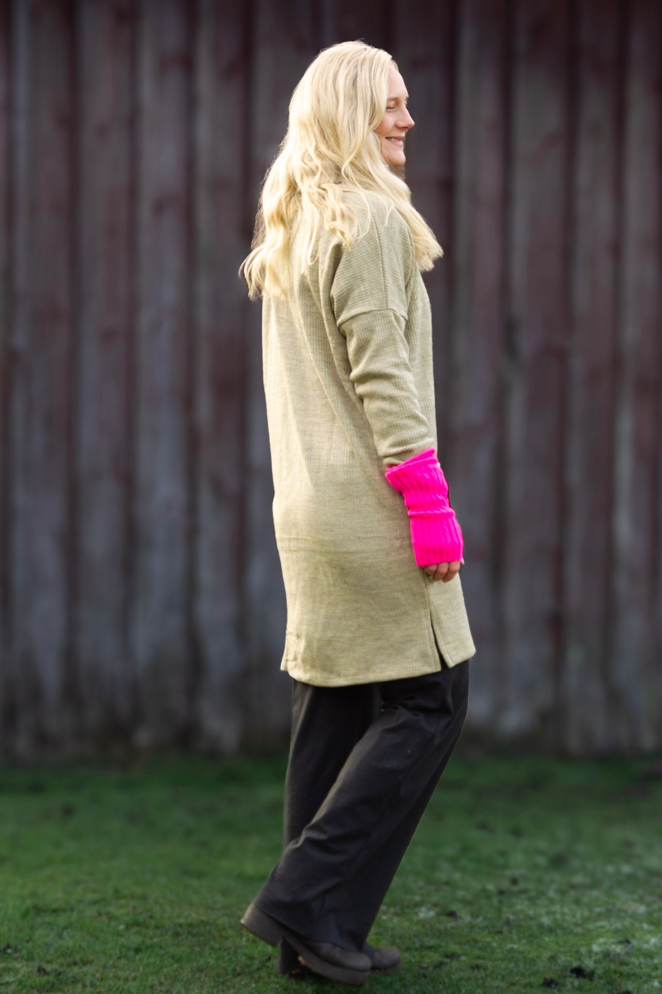 Light Grey/Green Sweater Dress Polo Loose Light Grey Green