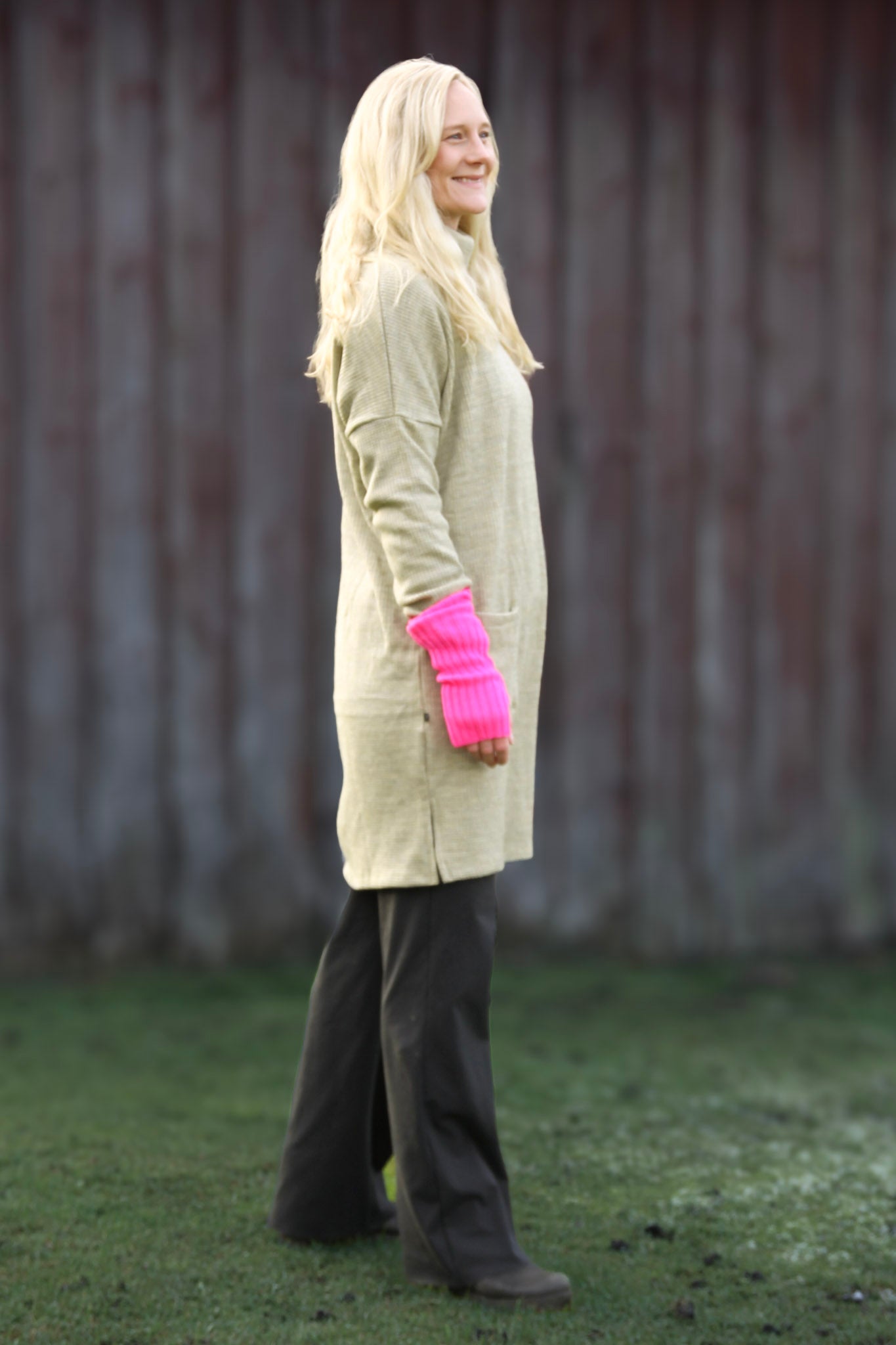 Light Grey/Green Sweater Dress Polo Loose Light Grey Green