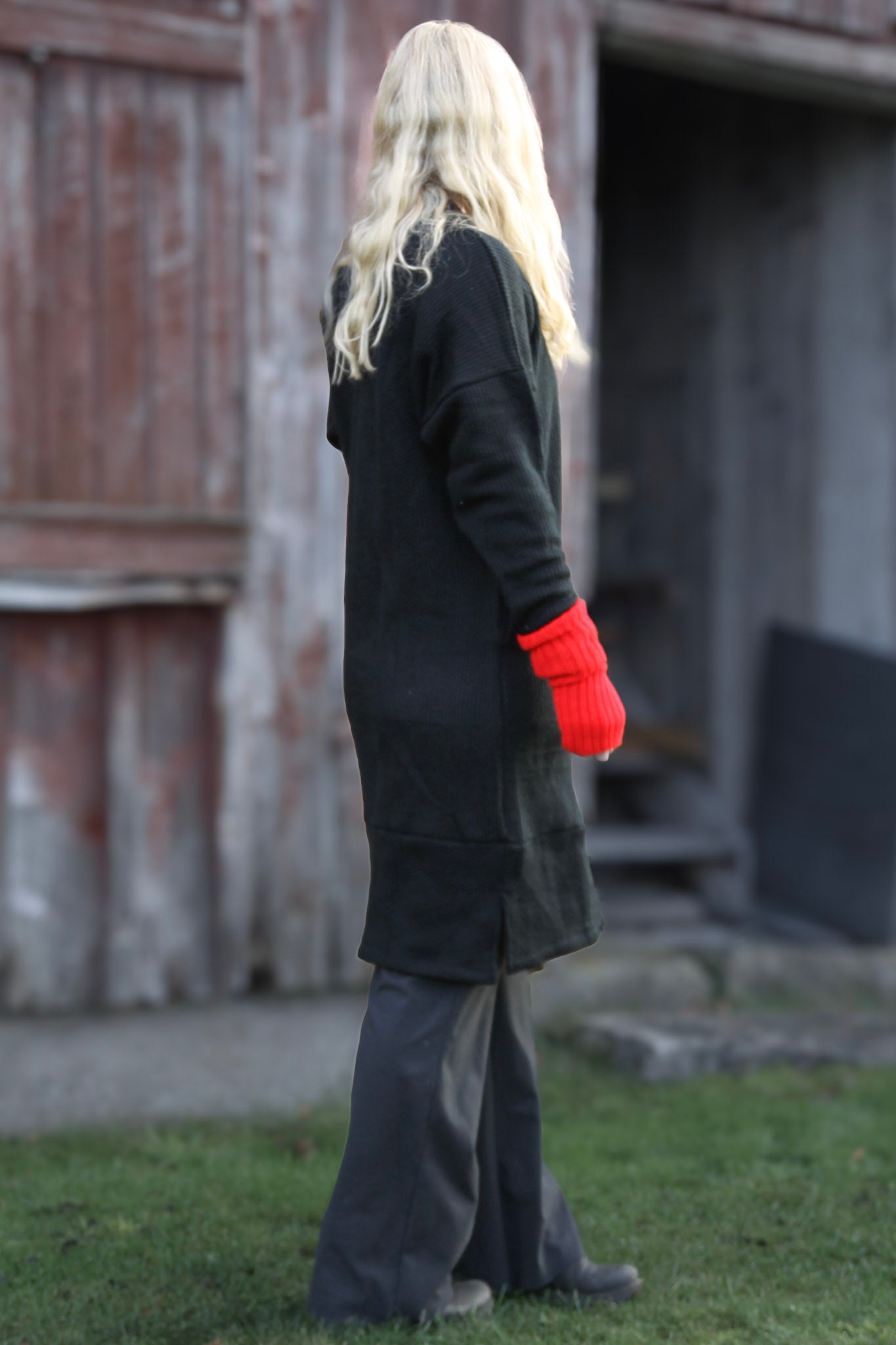 Black Knitted Sweater Dress Backa Black