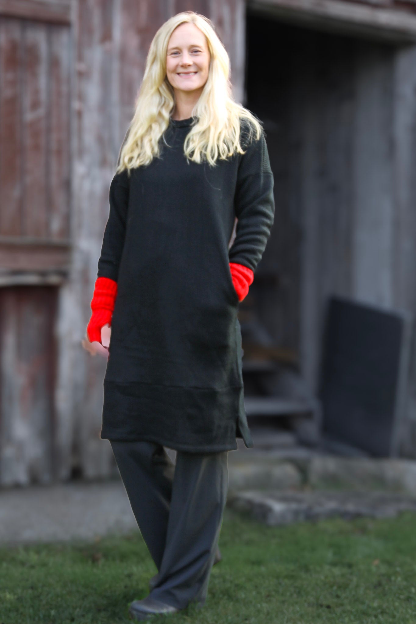 Black Knitted Sweater Dress Backa Black