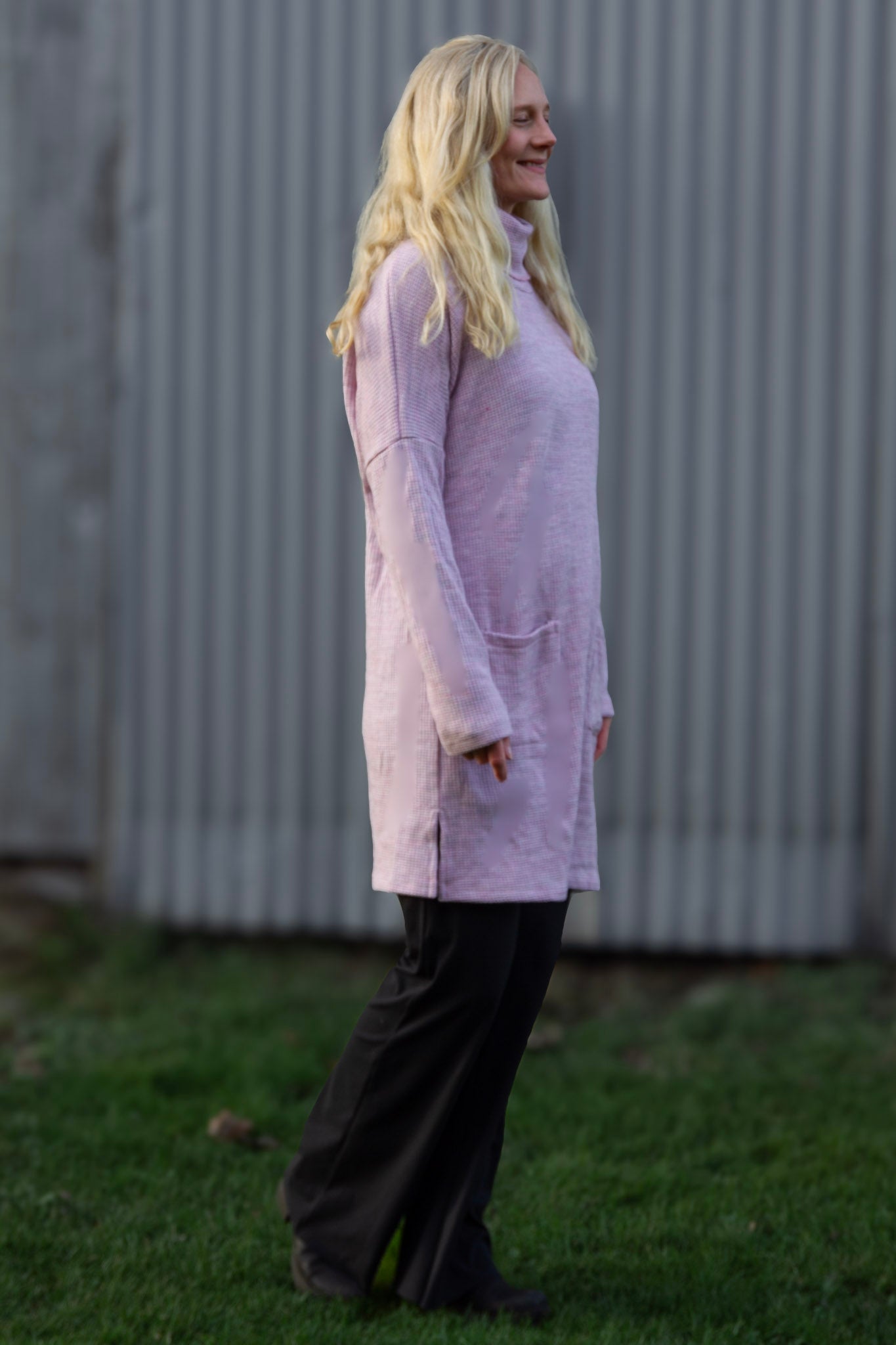 Pink Sweater Dress Polo Loose Pink