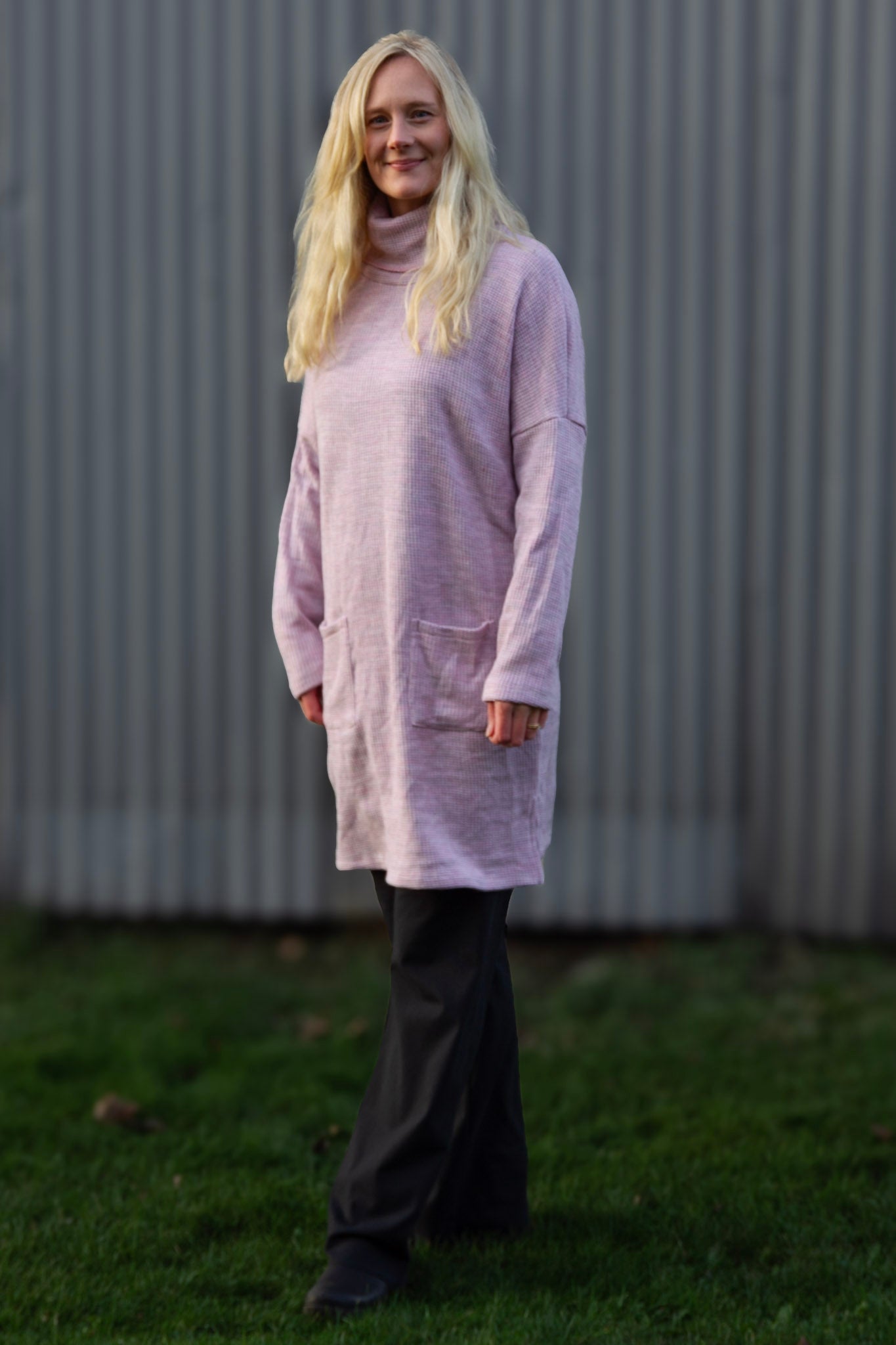 Pink Sweater Dress Polo Loose Pink