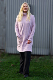 Pink Sweater Dress Polo Loose Pink