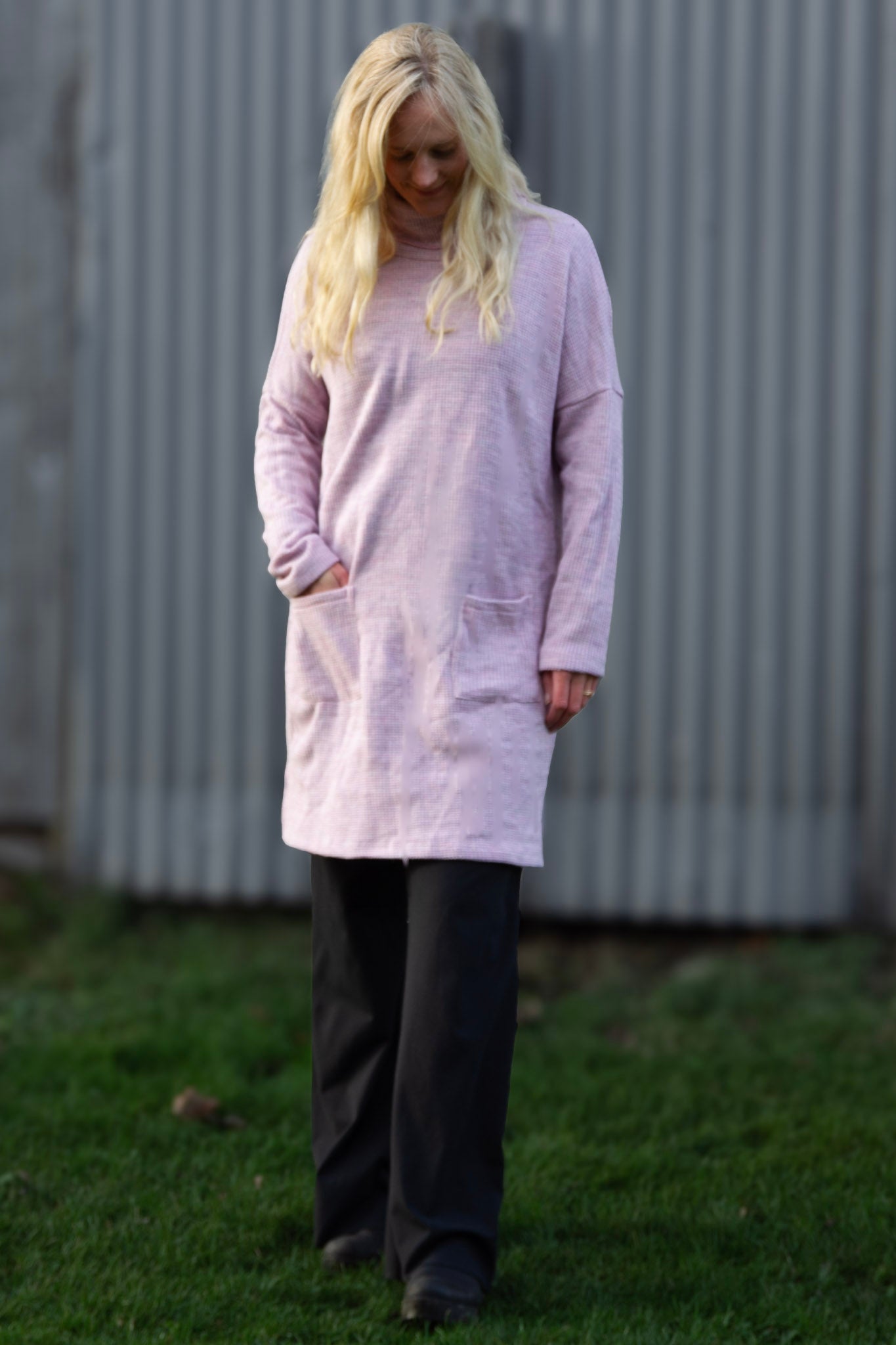 Pink Sweater Dress Polo Loose Pink