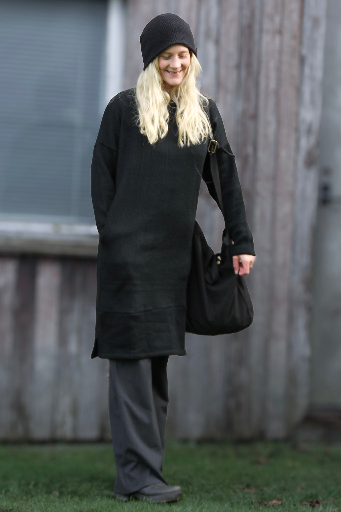 Black Knitted Sweater Dress Backa Black