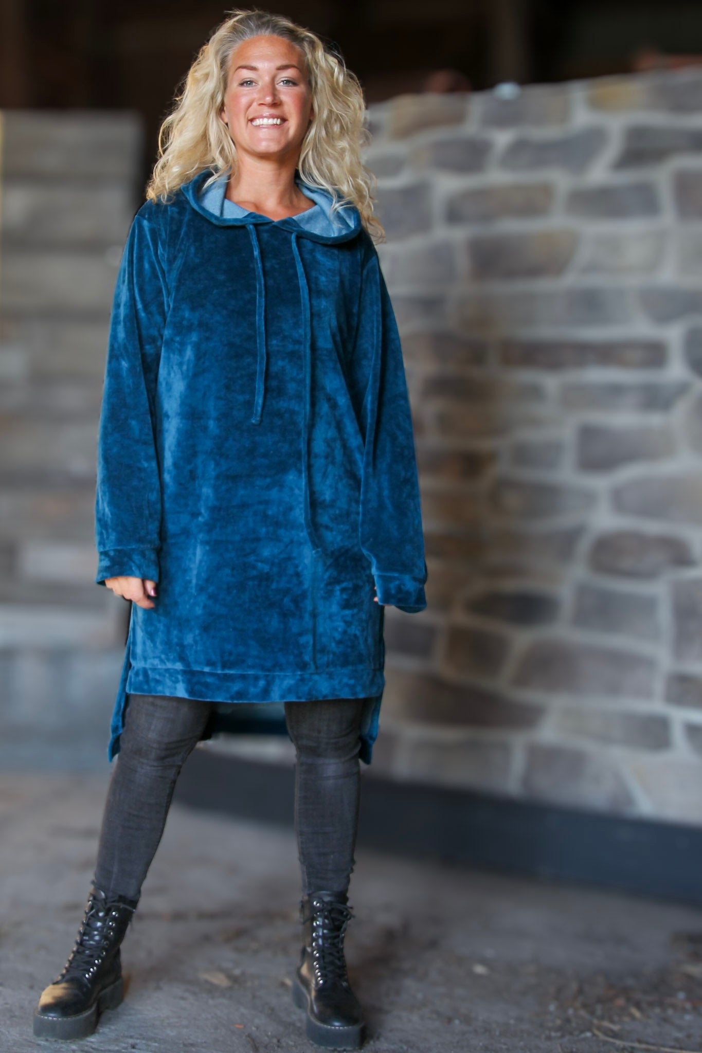 Blå Hættetrøje Kjole Lang Heron Blå