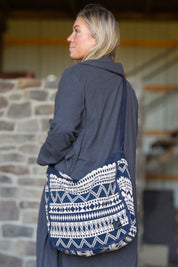 Blå/Beige Mönstrad Väska Hamra Navy & Beige Print
