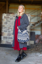 Blå/Beige Mönstrad Väska Hamra Navy & Beige Print
