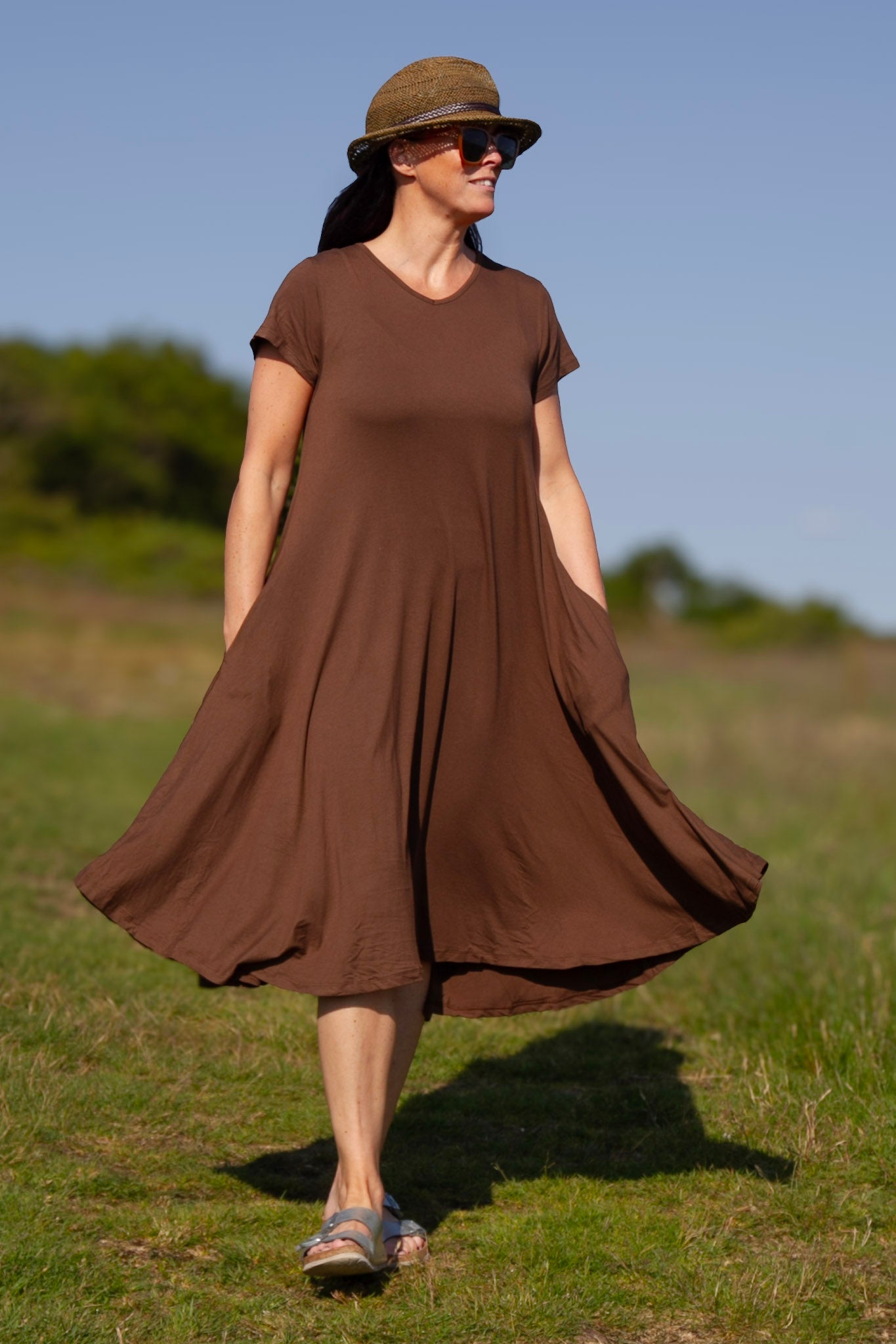 Bruine jurk Ballerina V-hals Castagno