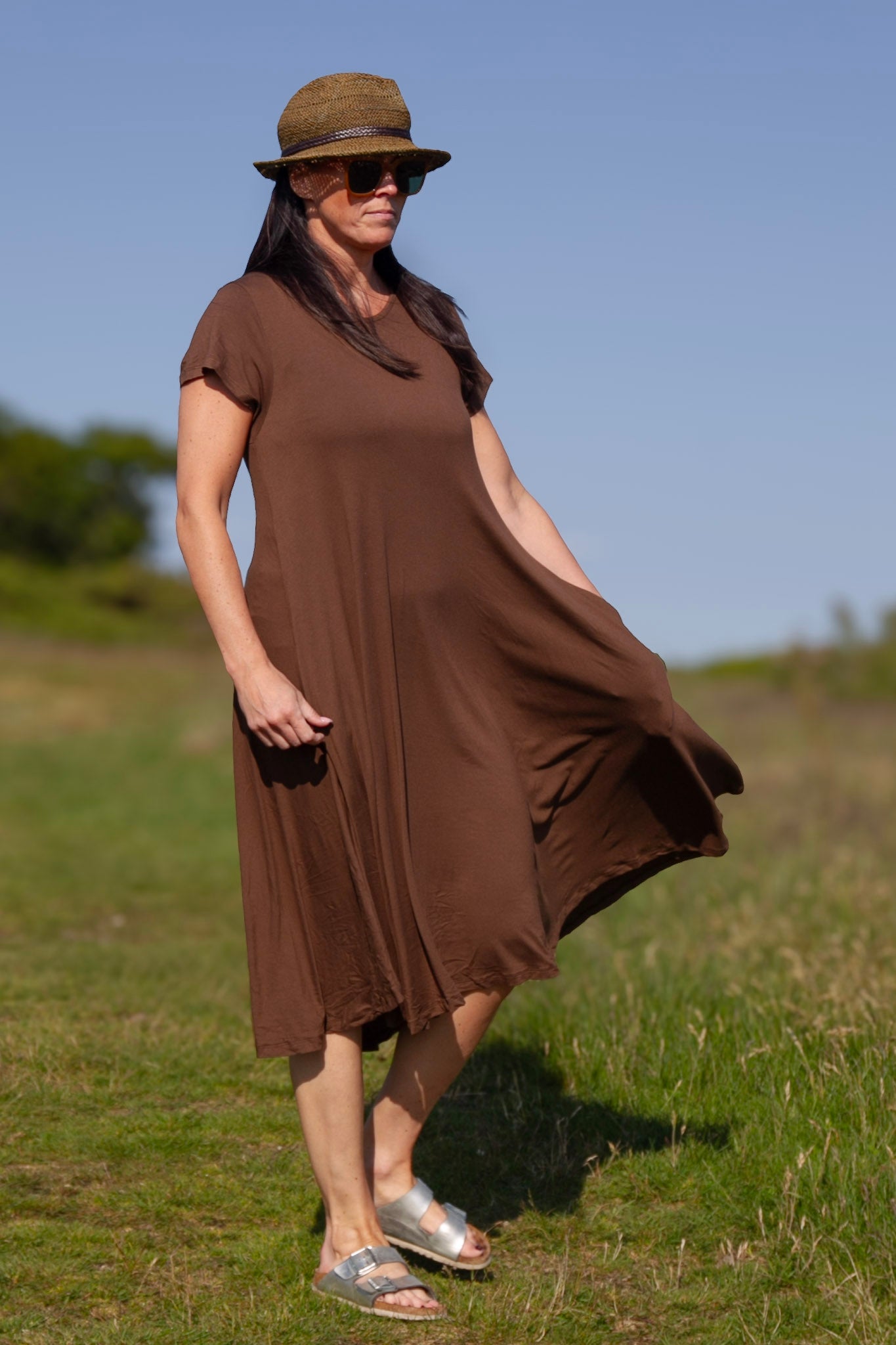 Bruine jurk Ballerina V-hals Castagno