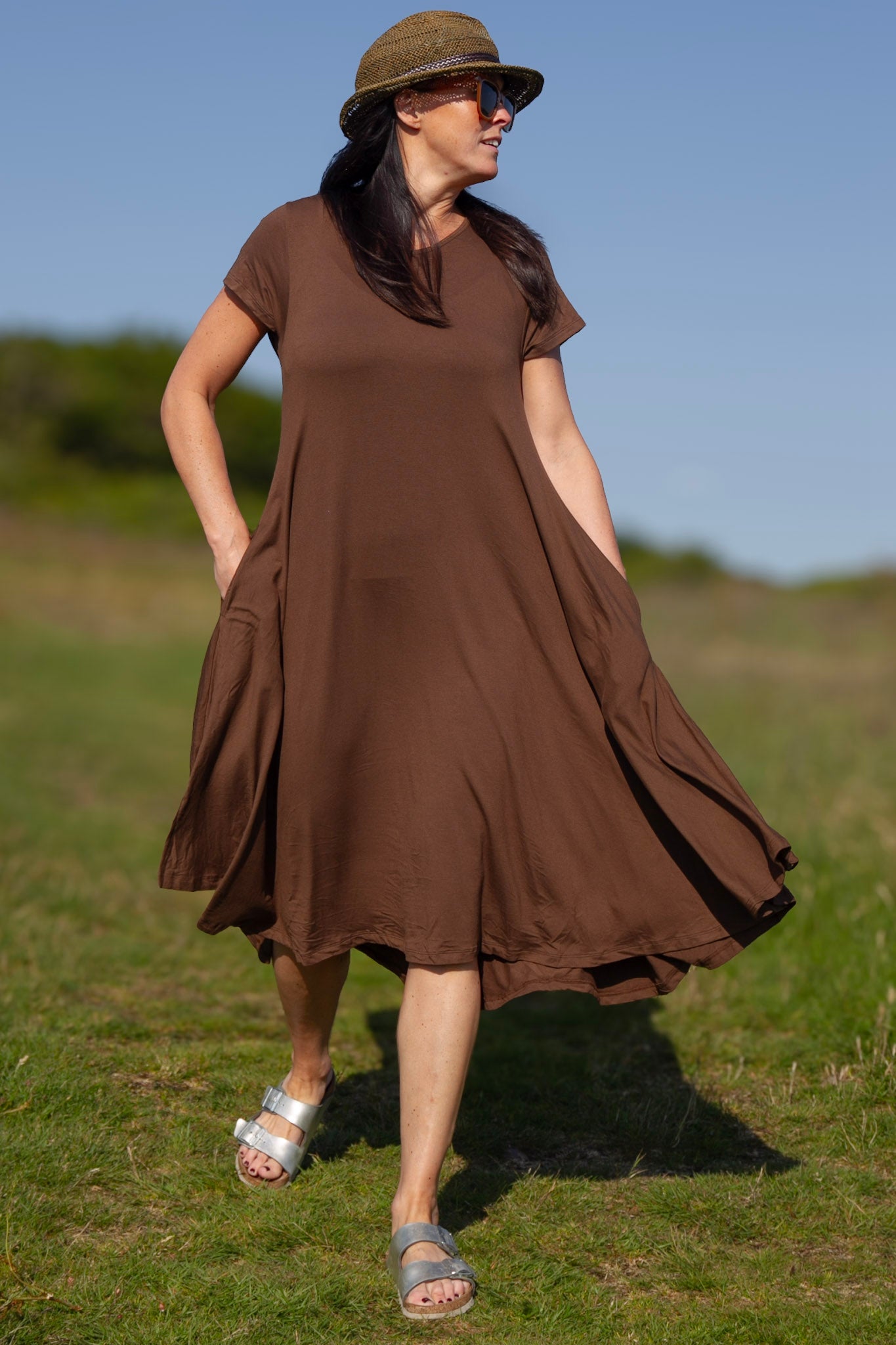 Bruine jurk Ballerina V-hals Castagno