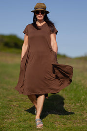 Bruine jurk Ballerina V-hals Castagno