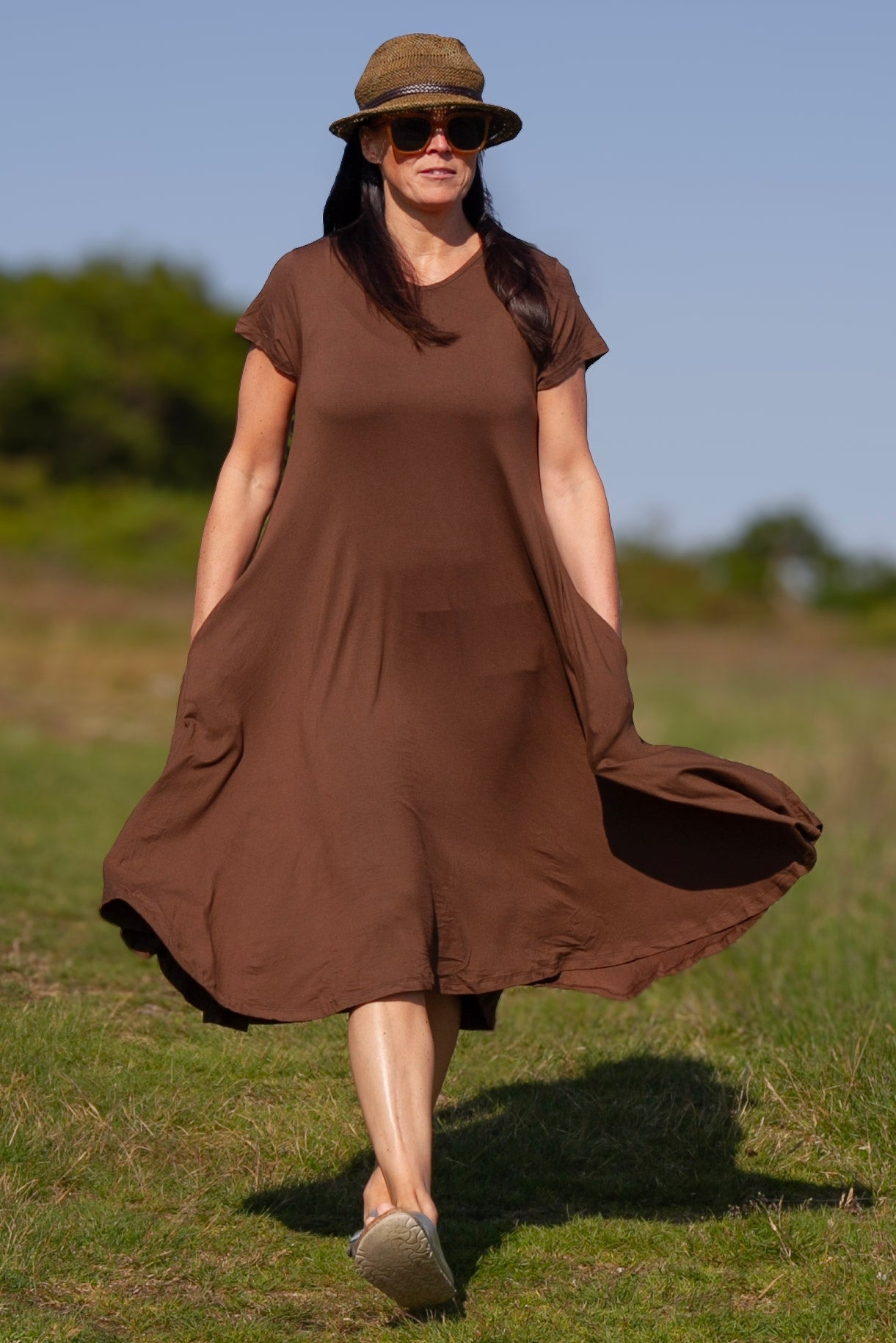 Bruine jurk Ballerina V-hals Castagno