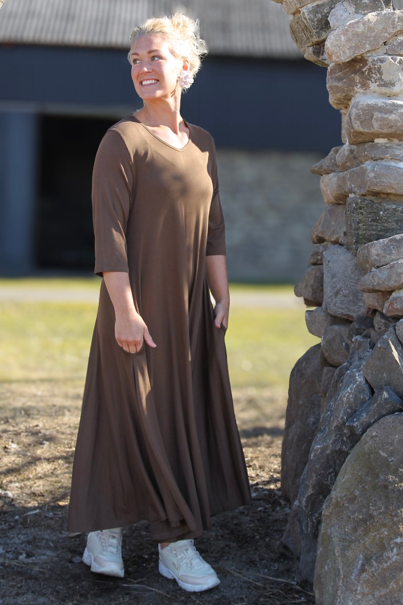 Brun Klänning Ballerina V-Neck Long Brown